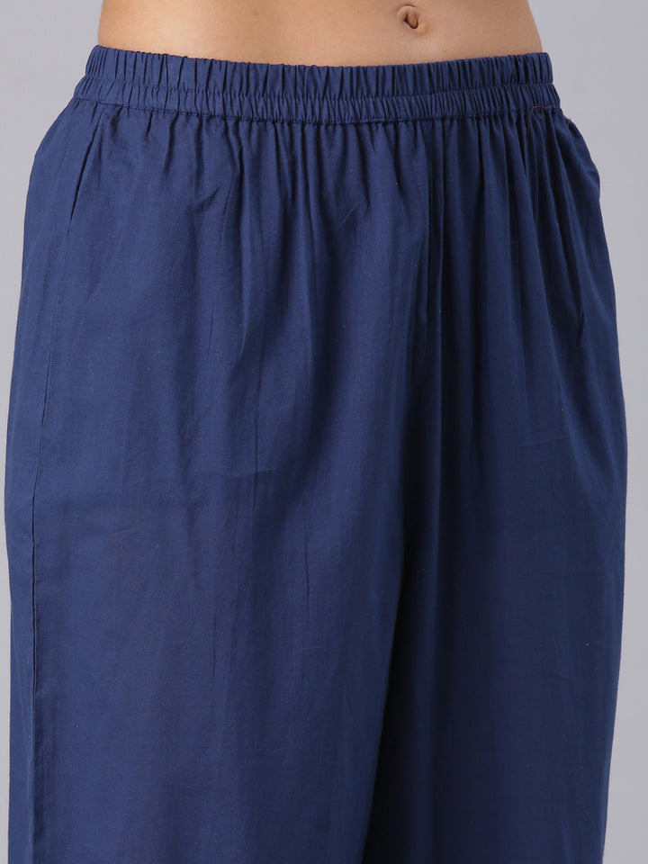 Neerus Navy Blue Printed Anarkali Kurta And Trousers With Dupatta