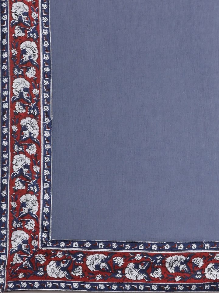 Neerus Navy Blue Printed Anarkali Kurta And Trousers With Dupatta