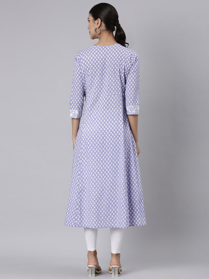 Neerus Lavender Casual Floral Straight Kurtas