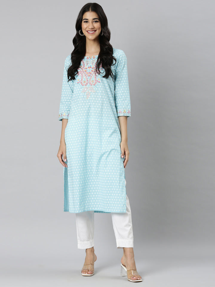 Neerus Blue Casual Ethnic Motifs Straight Kurtas