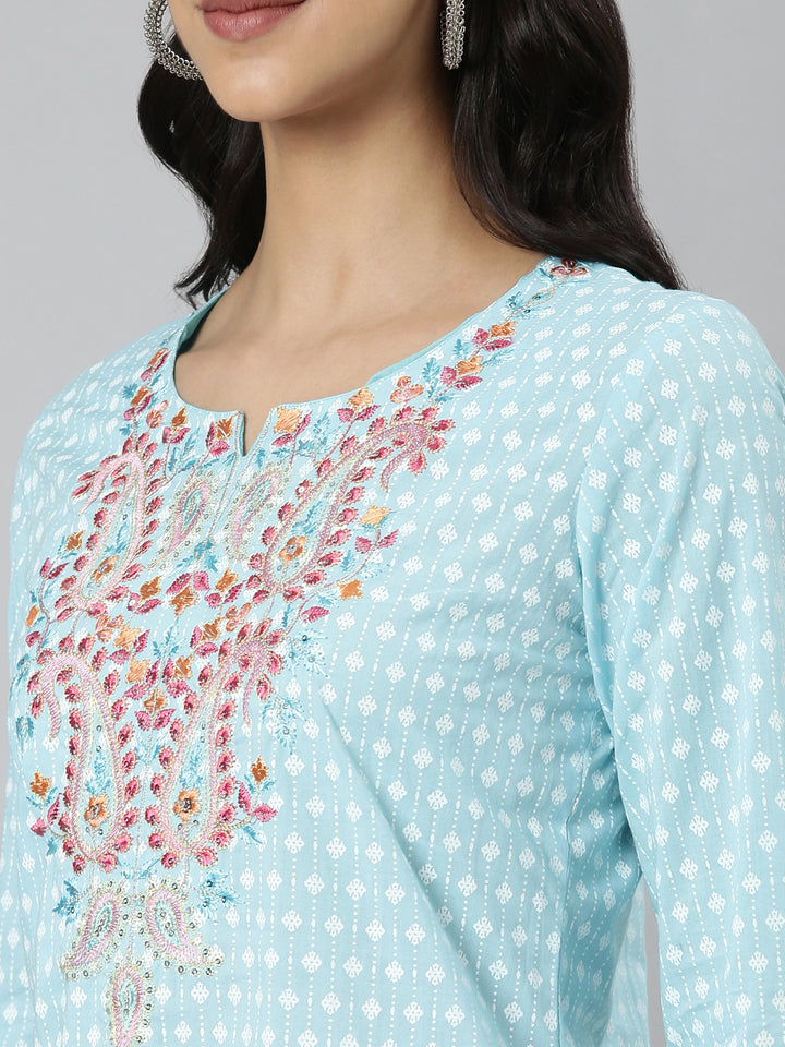 Neerus Blue Casual Ethnic Motifs Straight Kurtas