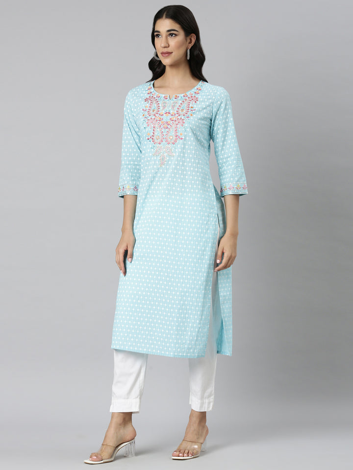 Neerus Blue Casual Ethnic Motifs Straight Kurtas