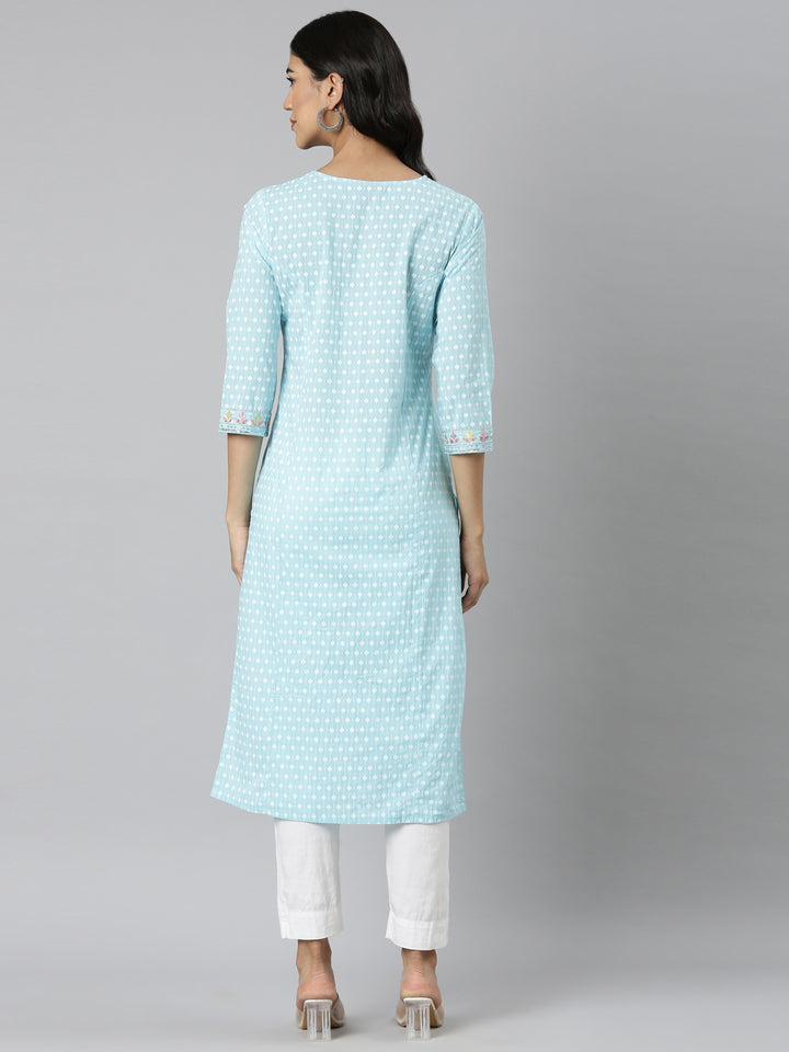 Neerus Blue Casual Ethnic Motifs Straight Kurtas
