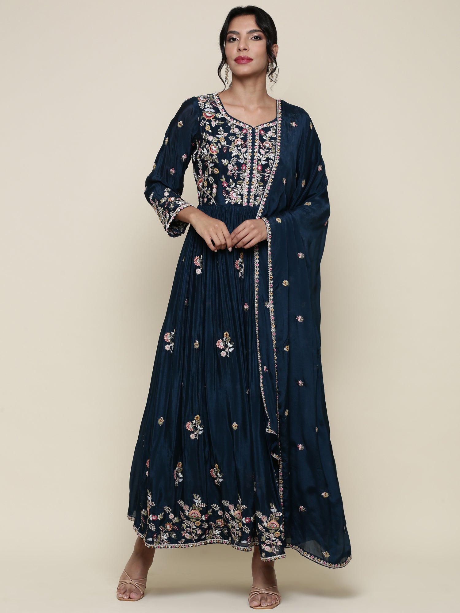 sachin and babi light blue dress Autumnlane Multicolor Ginni Peacock Floral Embroidered Dress
