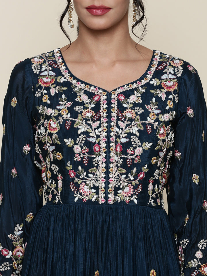 Peacock georgette resham embroidered anarkali set