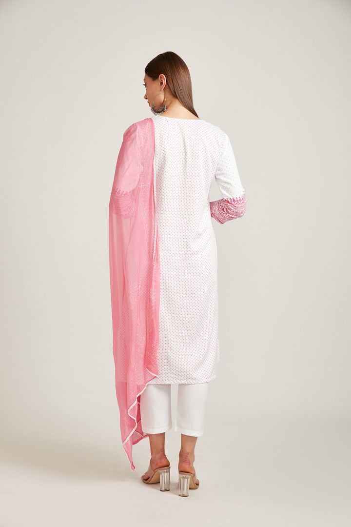 Neerus White printed ethnic suit set with dupatta - side view
