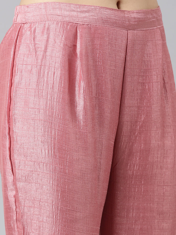Neerus Pink solid straight kurta set with trousers - detail view 3