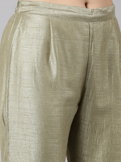 Neerus Green Regular Straight Solid Kurta And Trousers