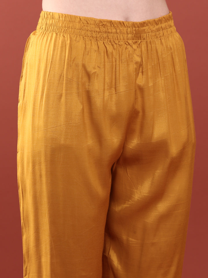 Mustard Vichitra Silk Zari Embroidery Anarkali Set