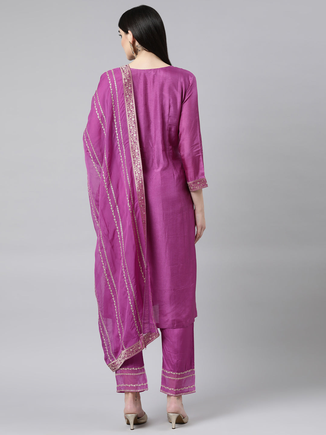 Neerus Purple Banarasi woven suit set - side view