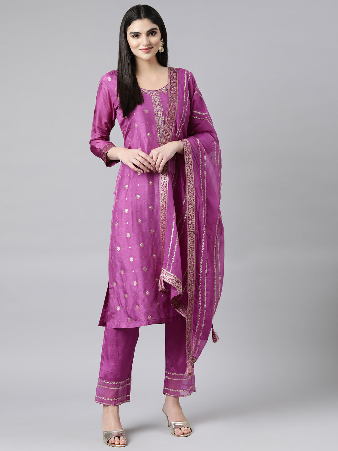 Neerus Purple Banarasi woven suit set - detail view 2