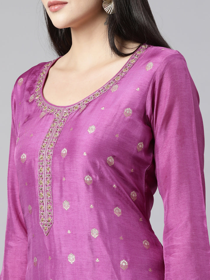 Neerus Purple Banarasi woven suit set - detail view 1
