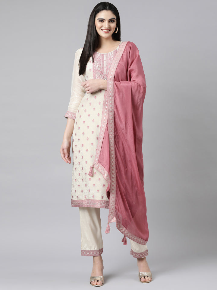 Neerus White printed floral straight suit set - detail view 2