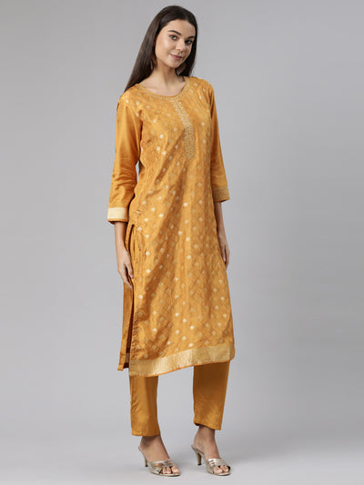 Neeru's Gold Regular Straight Floral Readymade suits