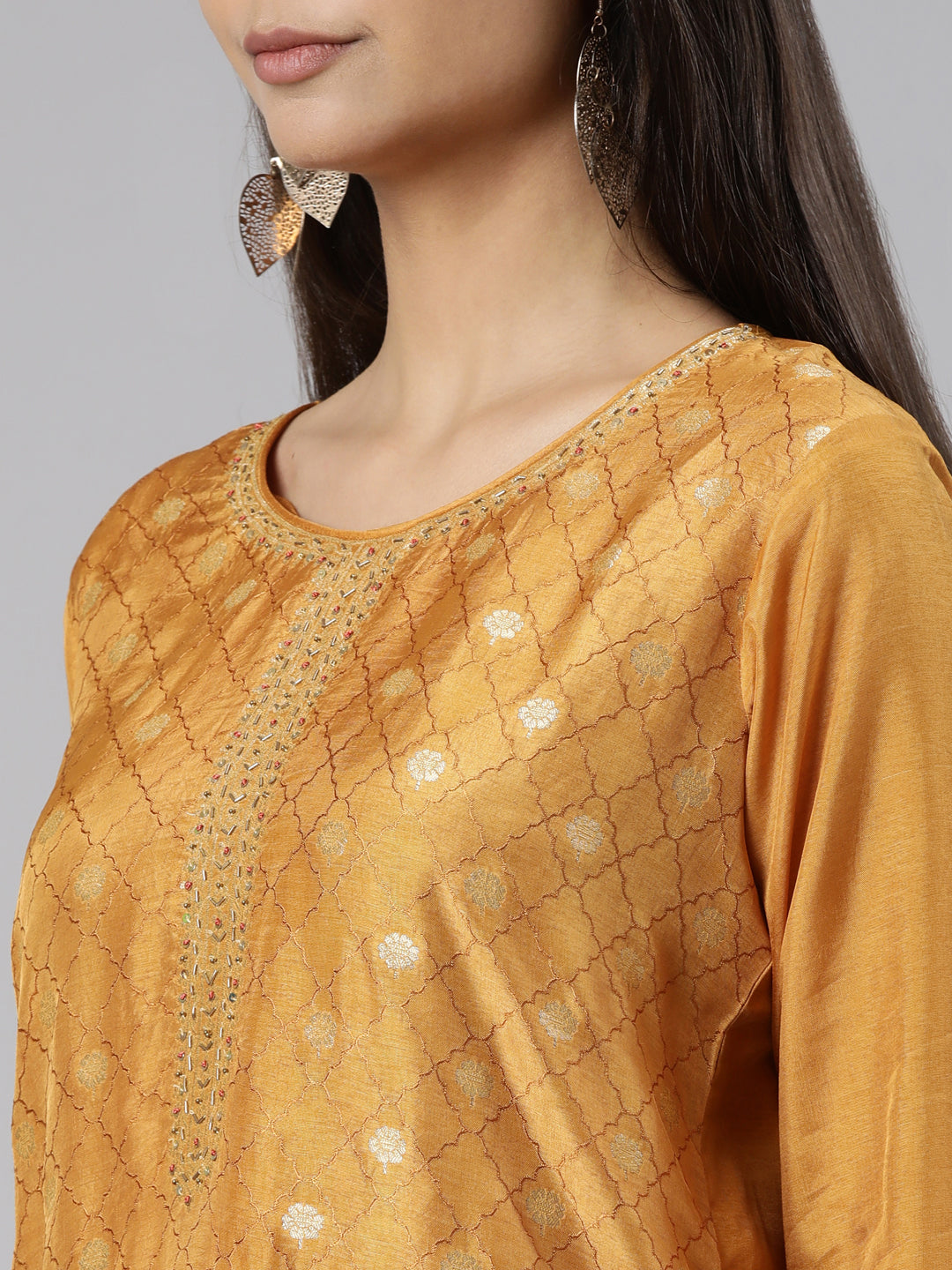 Neeru's Gold Regular Straight Floral Readymade suits