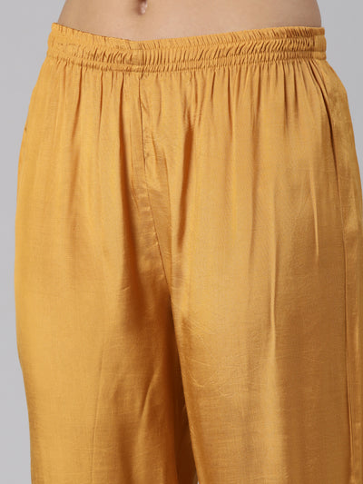 Neeru's Gold Regular Straight Floral Kurta And Trousers With Dupatta