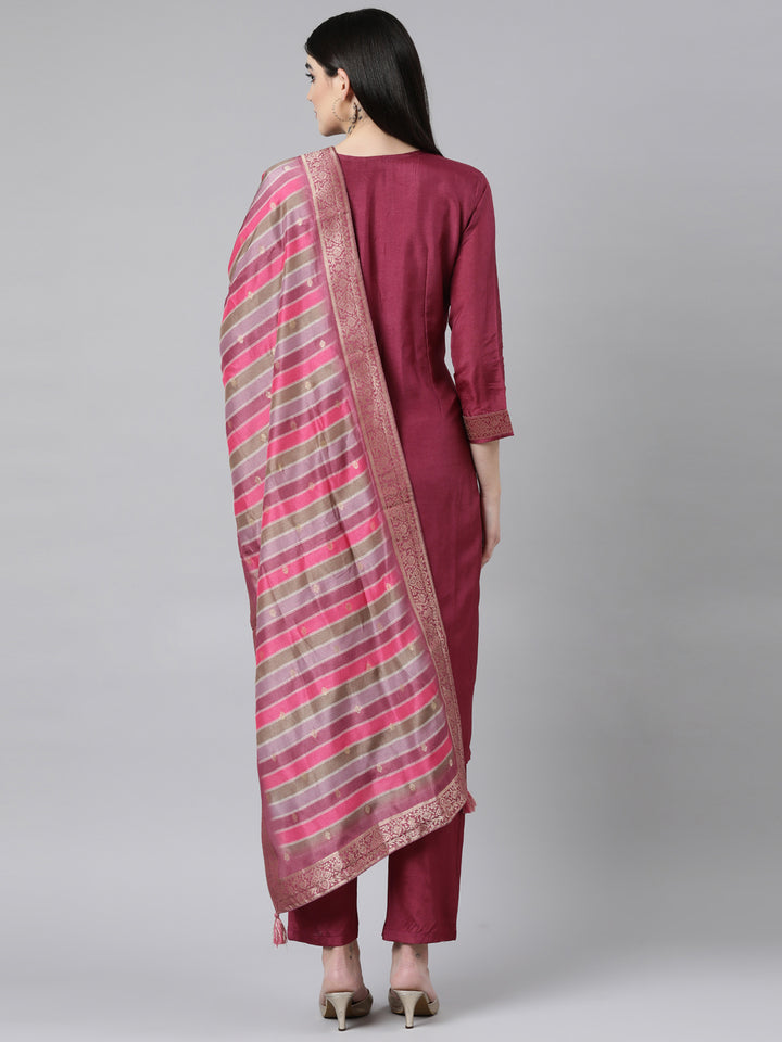 Neerus Purple Banarasi woven suit set - side view