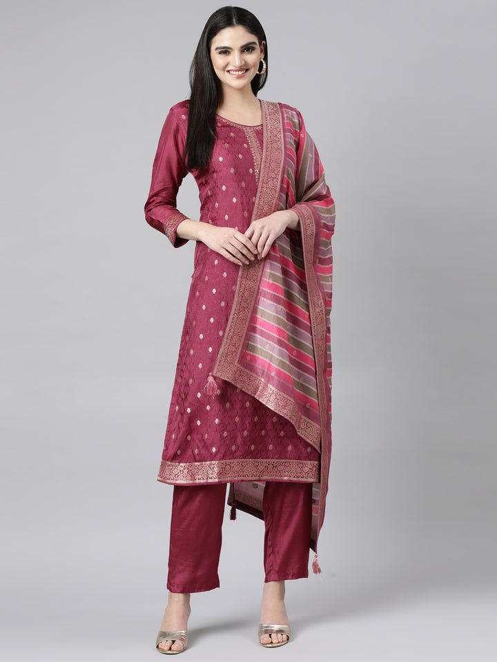 Neerus Purple Banarasi woven suit set - detail view 2