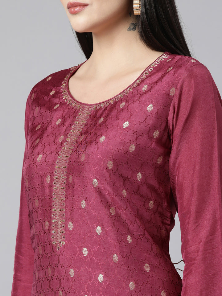 Neerus Purple Banarasi woven suit set - detail view 1