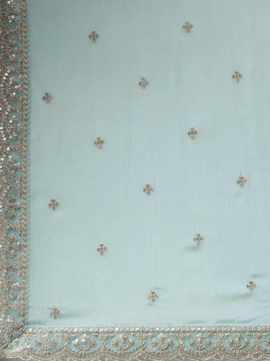 Neerus Blue Chinon Panelled Straight Suit Set - detail view 4