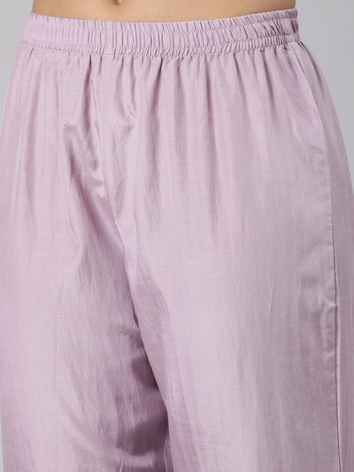 Neeru's Lavender Regular Straight Floral Kurta And Trousers With Dupatta