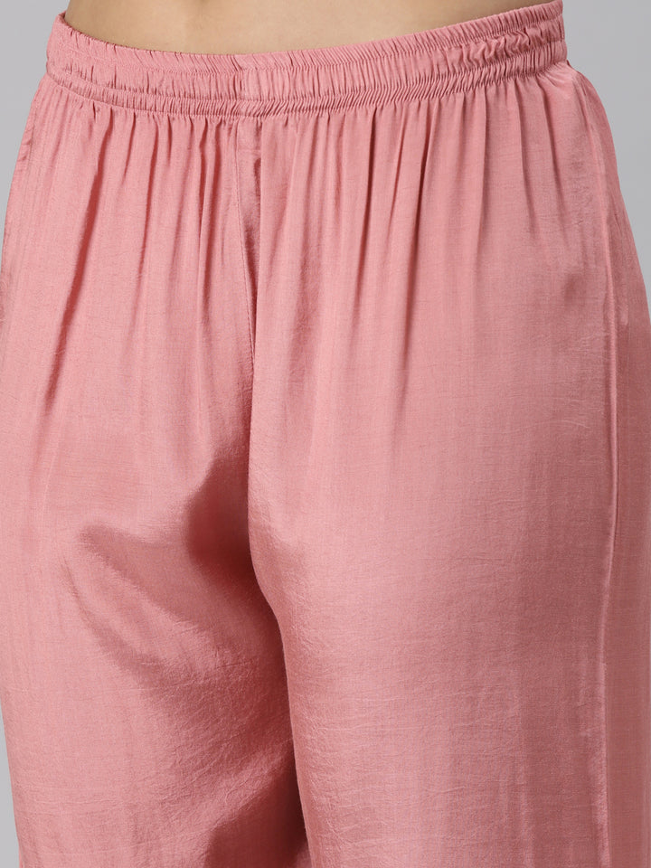 Neerus Pink Regular Straight Floral Kurta And Trousers With Dupatta