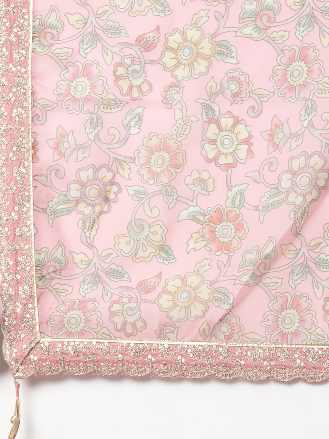 Neeru's Pink Regular Straight Floral Kurta And Trousers With Dupatta