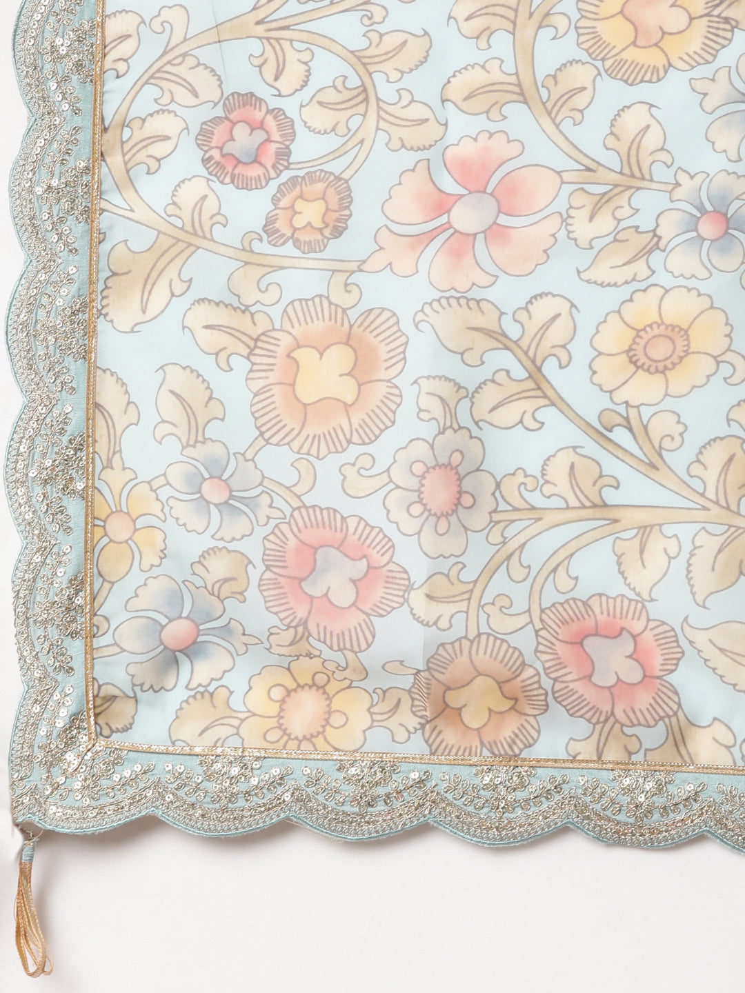 Neerus Sea Green Regular Straight Floral Kurta And Trousers With Dupatta