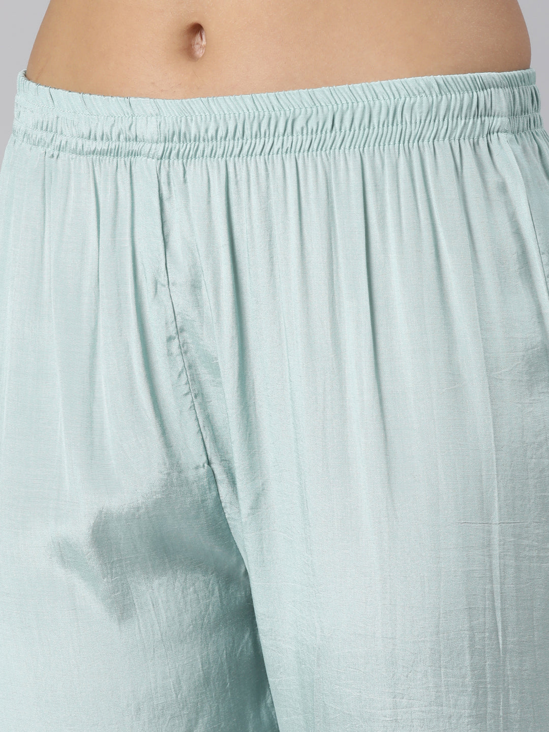 Neerus Sea Green Regular Straight Floral Kurta And Trousers With Dupatta