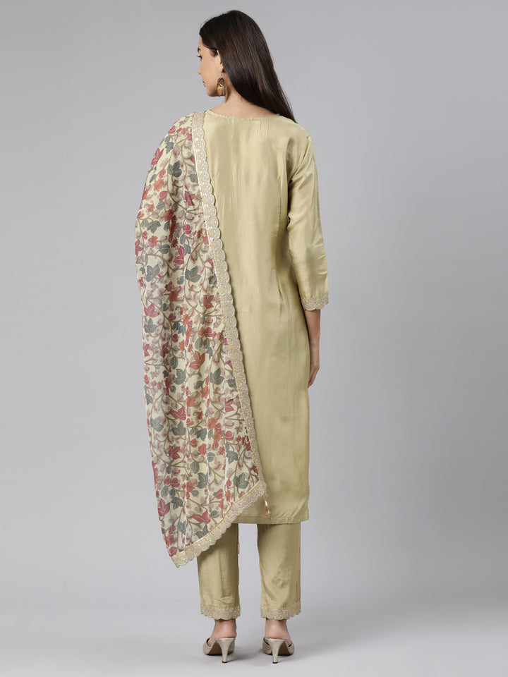 Neerus Green printed floral straight suit set - detail view 1