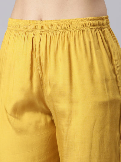 Neerus Mustard Regular Straight Solid Kurta and Trousers With Dupatta
