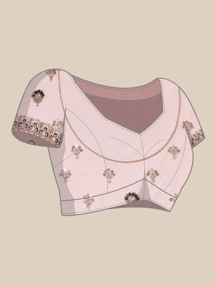 Onion Pink Net Embroidery Saree