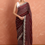 Maroon Swarovski & Cut Dana Hand Embroidered Saree