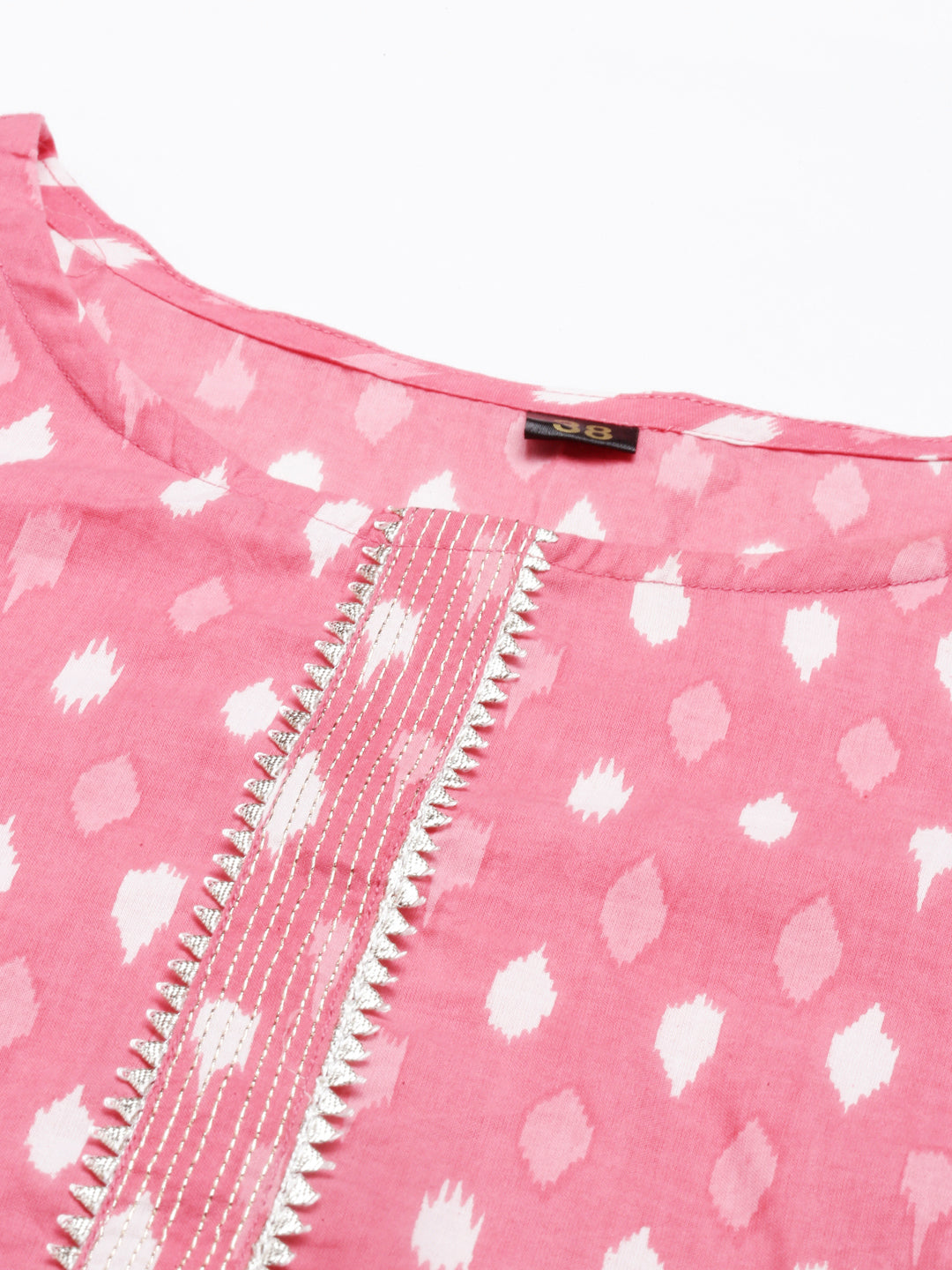 Neerus Pink cotton printed kurta geometric design - detail view 1