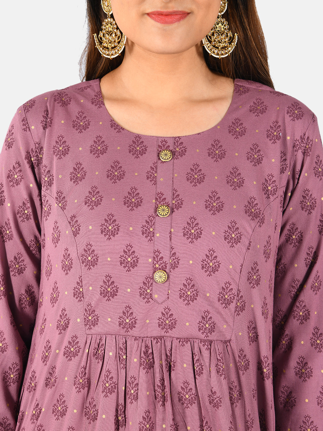 Neerus Women Mauve Printed Anarkali Kurta