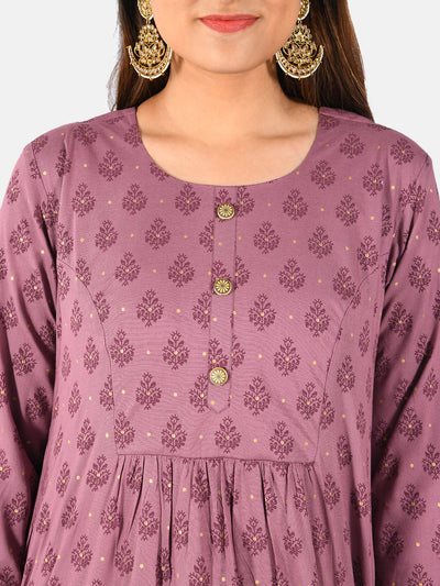 Neerus Women Mauve Printed Anarkali Kurta