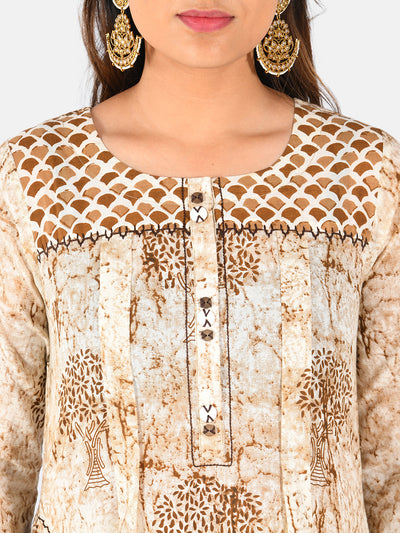 Neerus Women Beige Printed A-Line Kurta