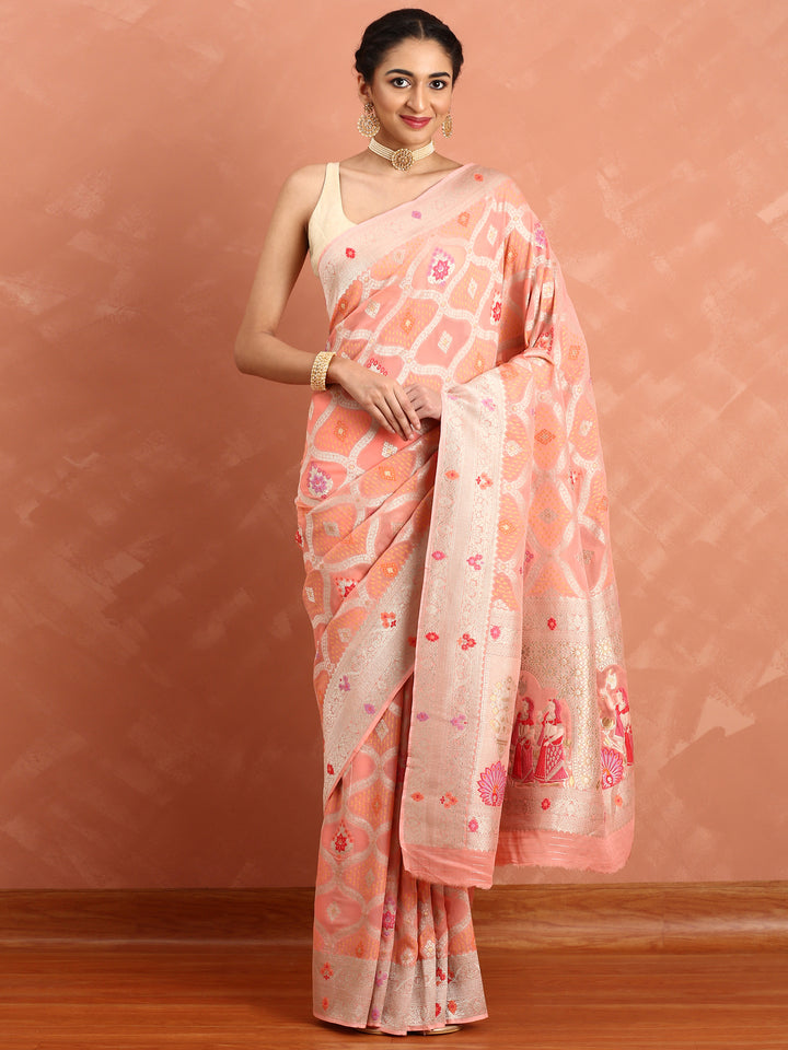 Pink khadi banaras weave saree