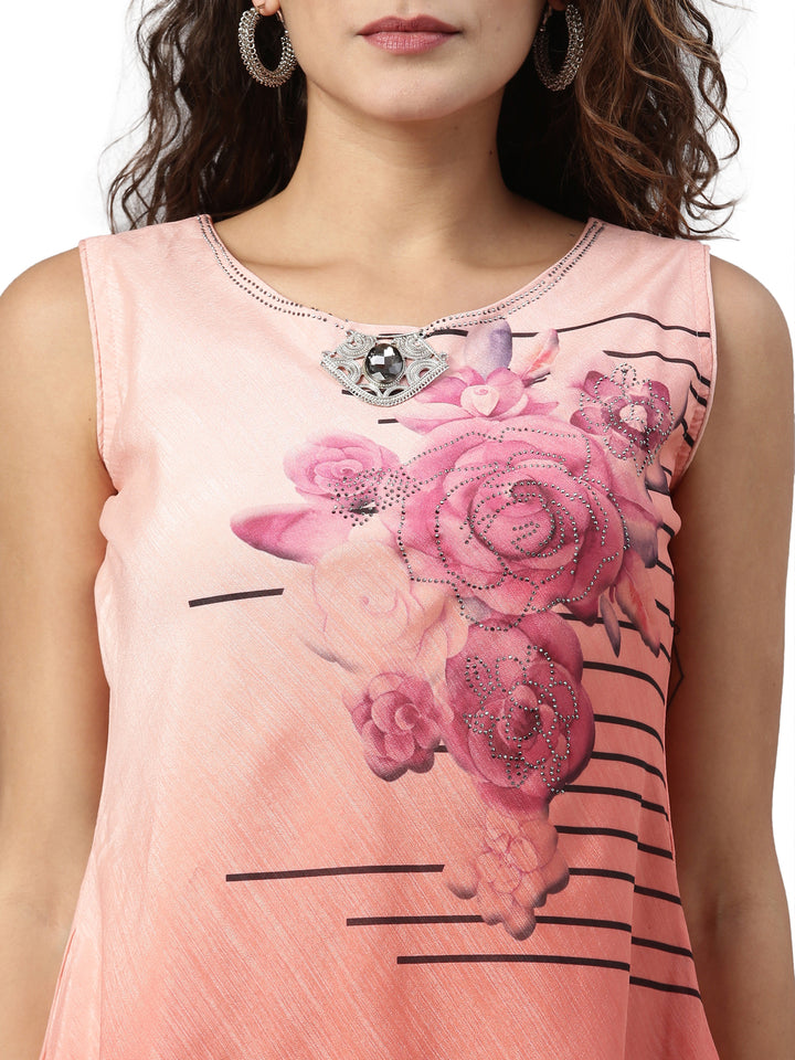 Neerus Orange floral printed layered kurti - back view