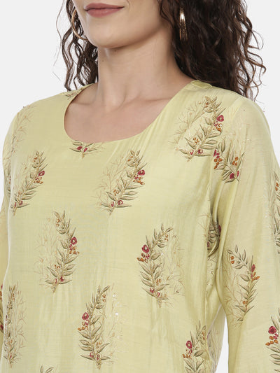 Neerus Women Green  Maroon Printed Kurta with Trousers
