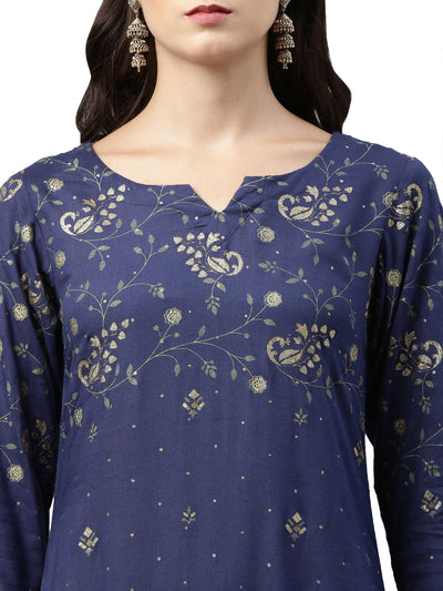 Neerus Women Blue Ethnic Motifs Printed Kurta