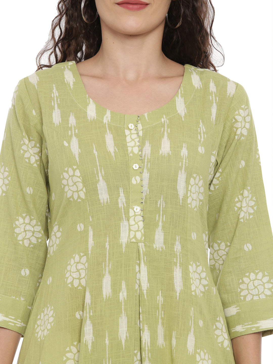 Neerus Women Green White Woven Design Anarkali Kurta