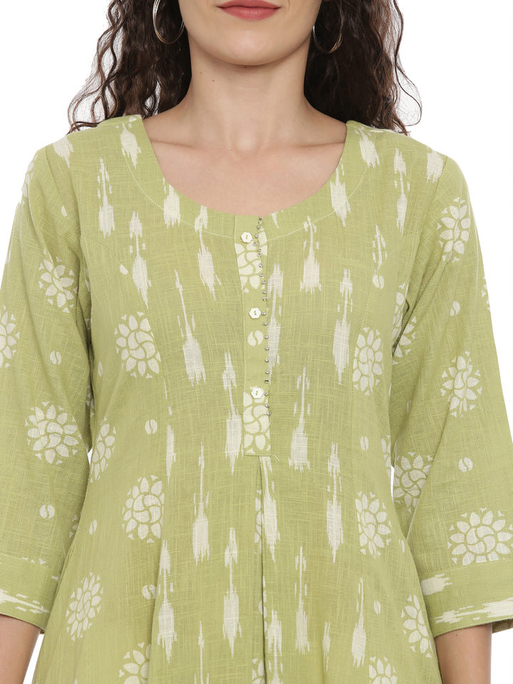 Neerus Women Green White Woven Design Anarkali Kurta