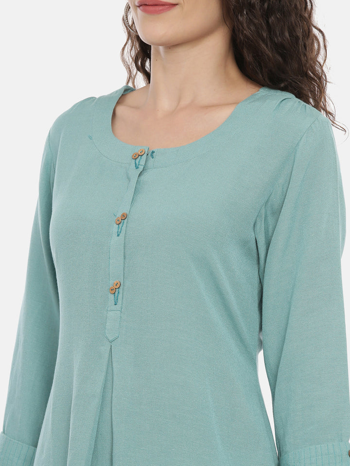 Neerus Green cotton thread embroidered kurti - detail view 1