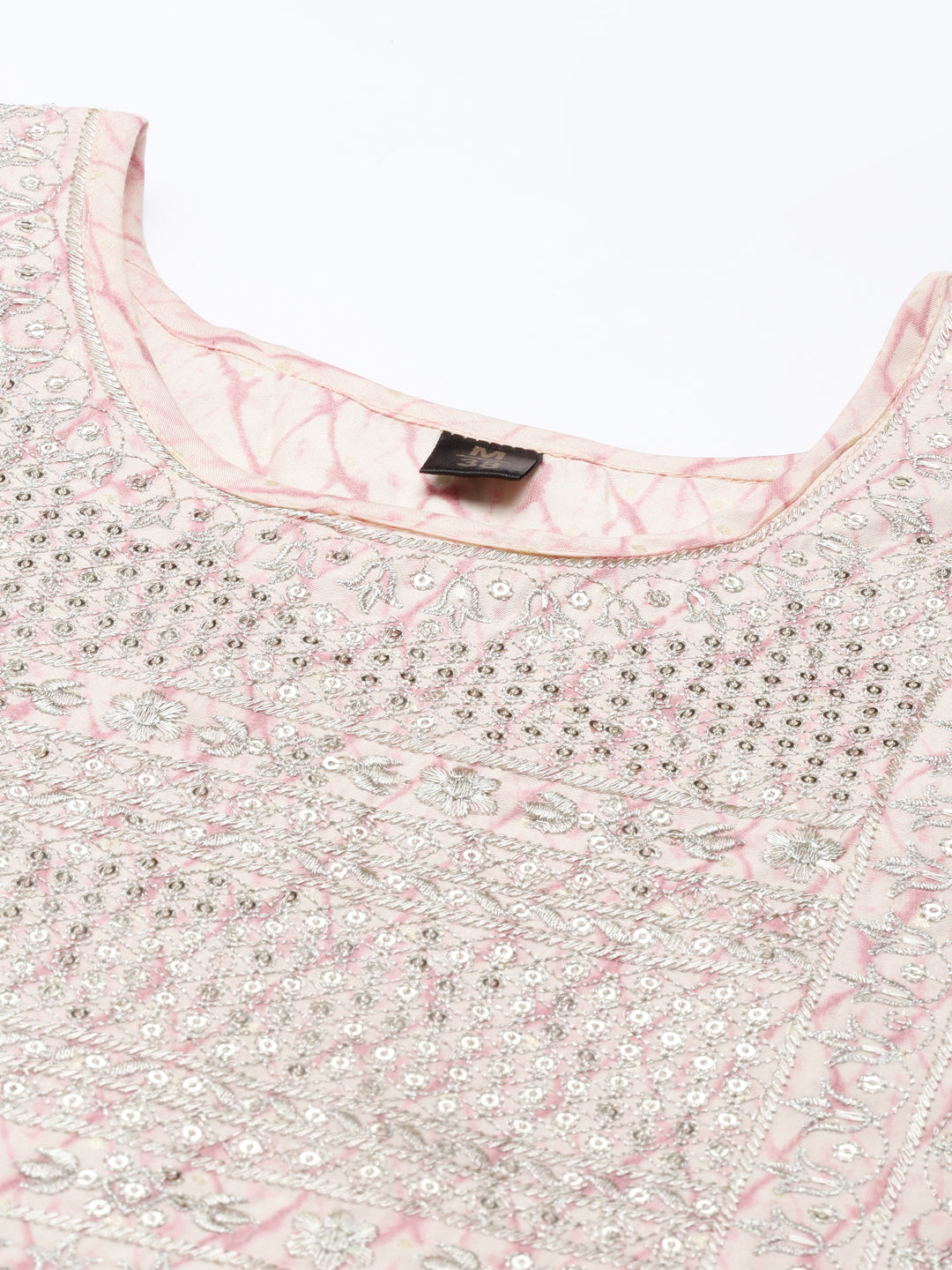 Neerus Women Peach-Coloured Embroidered Kurti with Trousers