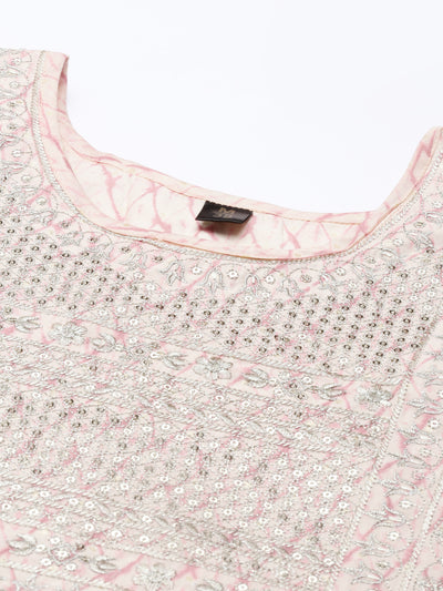 Neerus Women Peach-Coloured Embroidered Kurti with Trousers