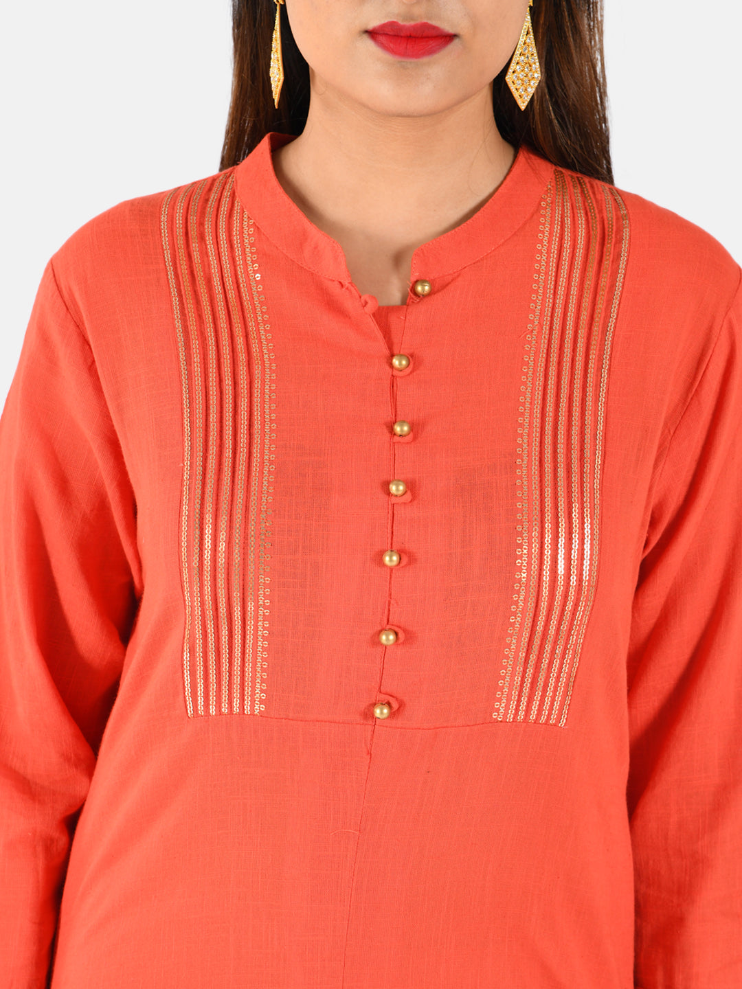 Neerus Women Coral Solid Straight Kurta