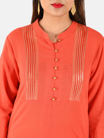 Neerus Women Coral Solid Straight Kurta
