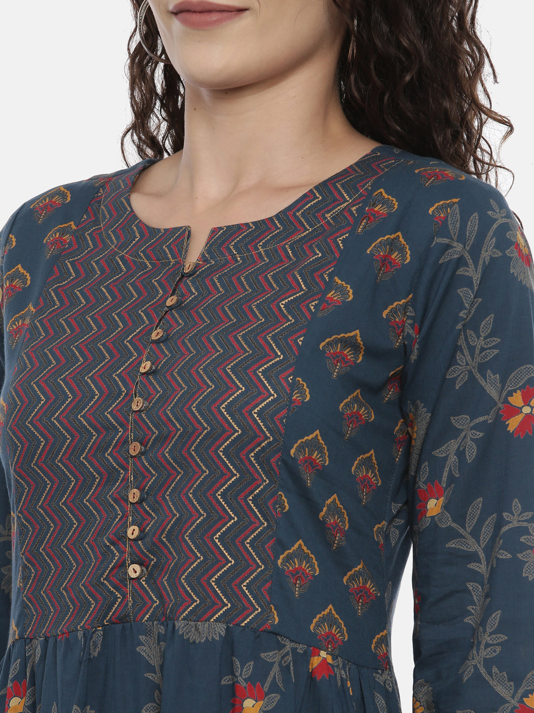 Neerus Blue printed ethnic kurta for women - detail view 1