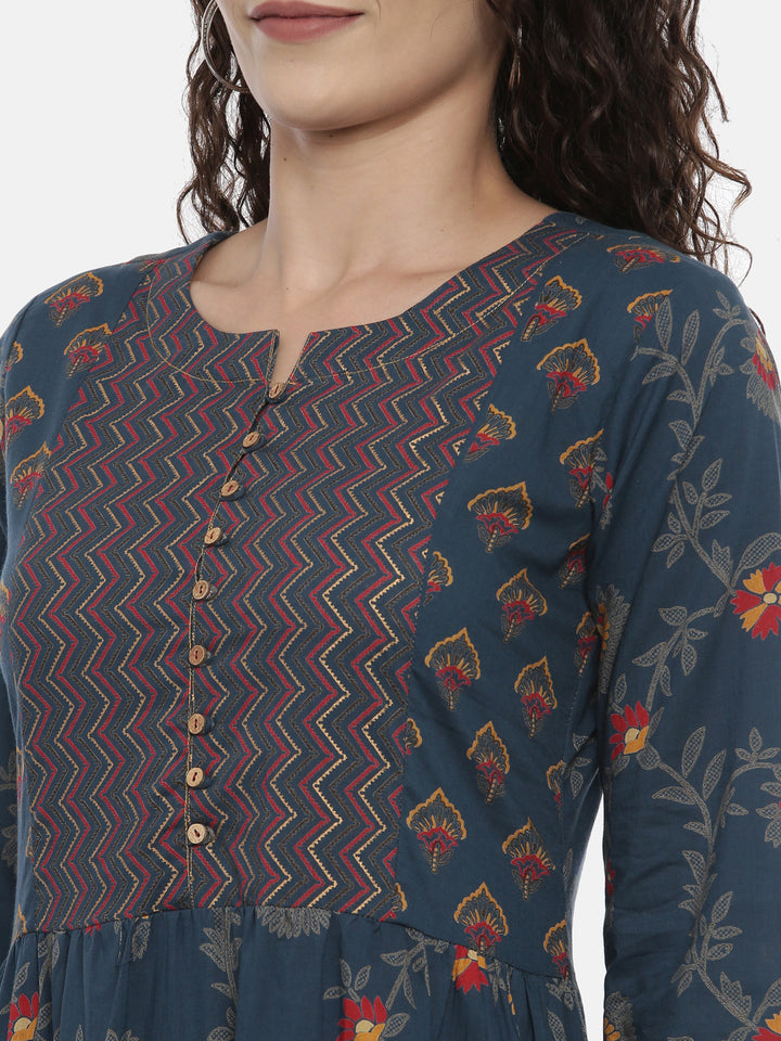 Neerus Blue printed ethnic kurta for women - detail view 1